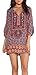 Women Bohemian Neck Tie Floral Print Ethnic Style Shift Dress (Large, pattern 1-orange)