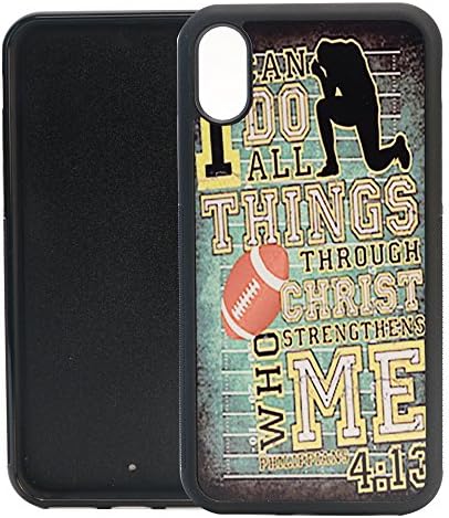 Tmkmca Soft Black TPU Rubber and PC Anti-Slip Grip Cover, Custom Printed Shockproof Defend Protective Phone Case For iPhone X (American Football)