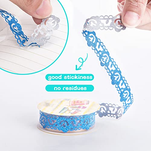 Shindel Lace Washi Tape, 15 Rolls Glitter Washi Tape 50Ft Hollow Out Decorative Tapes for DIY Scrapbook Gift Box Craft Decorations