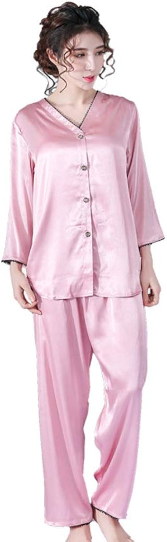Amazon パジャマ レディース 夏 寝巻き 部屋着 便利服 前開き 上下セット 肌触り良い 長袖 Vネック Xl コンフォー 純色 ルーズ カジュアル デザインパジャマ ママ 大人 ミセス ぎんはいいろ レット 通気性 パジャマ ルームウェアセット 通販