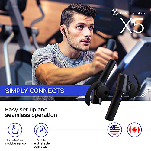 TREBLAB X5 - Advanced Sports Bluetooth Earbuds, Signature HD Sound w/Beryllium Speakers, 30H Battery, Waterproof IPX4, Noise Cancelling, Hands-Free Microphone, True x-Drop Running Wireless Headphones