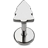 Cords Club Pine Tree Flat Back Stud – Single 18K Gold Plated ASTM-F136 Implant Grade Titanium - Push Pin Design for Sensitive Ears — (Single Earring)