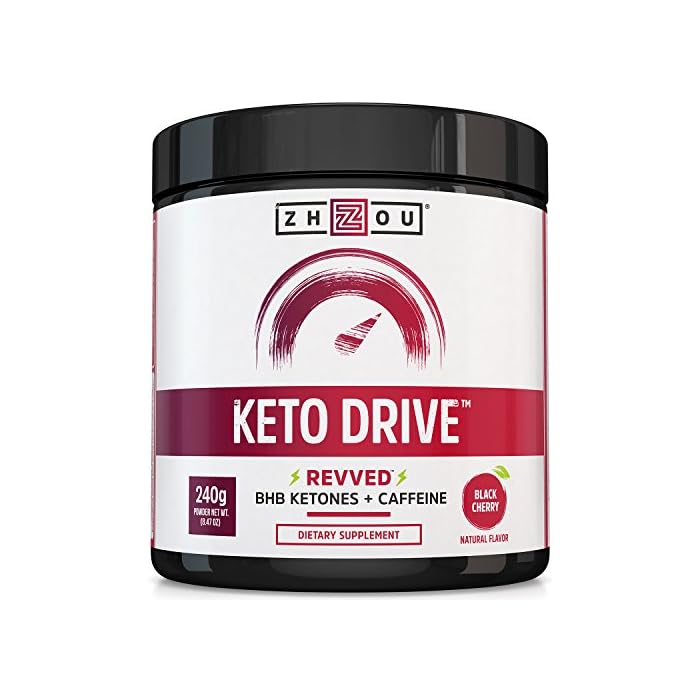 KETO DRIVE with BHB Ketones + Caffeine, Patented Beta-Hydroxybutyrates & Electrolytes (Calcium, Sodium, Magnesium) - Black Cherry ‘REVVED’, 8.4 oz