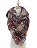 Plaid Blanket Scarf Women Big Square Long Scarves Warm Tartan Checked Shawl (camel plaid scarf)