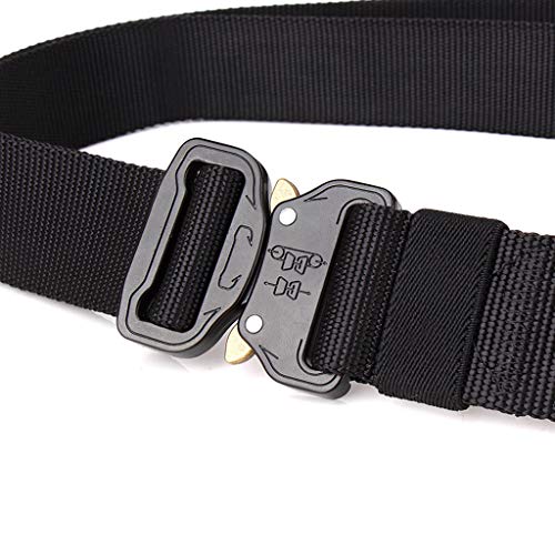Hattfart Men Tactical Buckle Belt Heavy Duty Metal Buckle Military Webbing Nylon Belt Training Strap (Black)