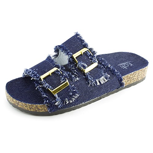 Kali Womens Open Toe Buckle Strap Sandals Eagle (Blue Denim, 10)