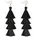 HSWE Tassel Earrings Hula Skirt Thread Tassel Eardrop Tiered Dangle Earrings Black