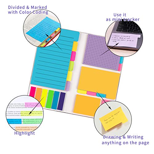 Sticky Notes by LE Papillion (386pcs), Prioritize Divider Sticky Notes Bundle Set with Color Coding - 60 Ruled Lined (3.8x5.9), 48 Dotted (3x3.8), 48 Blank(2.6x3.8), 40 Orange & Pink,150 Index Tabs