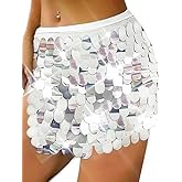 TWINKLEDE Sequin Mermaid Skirt Sparkly Mardi Gras Costume Belly Dance Mini Skirts for Women