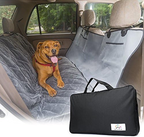 Pet Car Seat Protector, Protects Seats from Stains and Hairs, Waterproof , Machine Washable & hammock convertible - Pet Travel Kit With Seat belt Leash Extender, Paw-Print Blanket, By Classic N Chic: