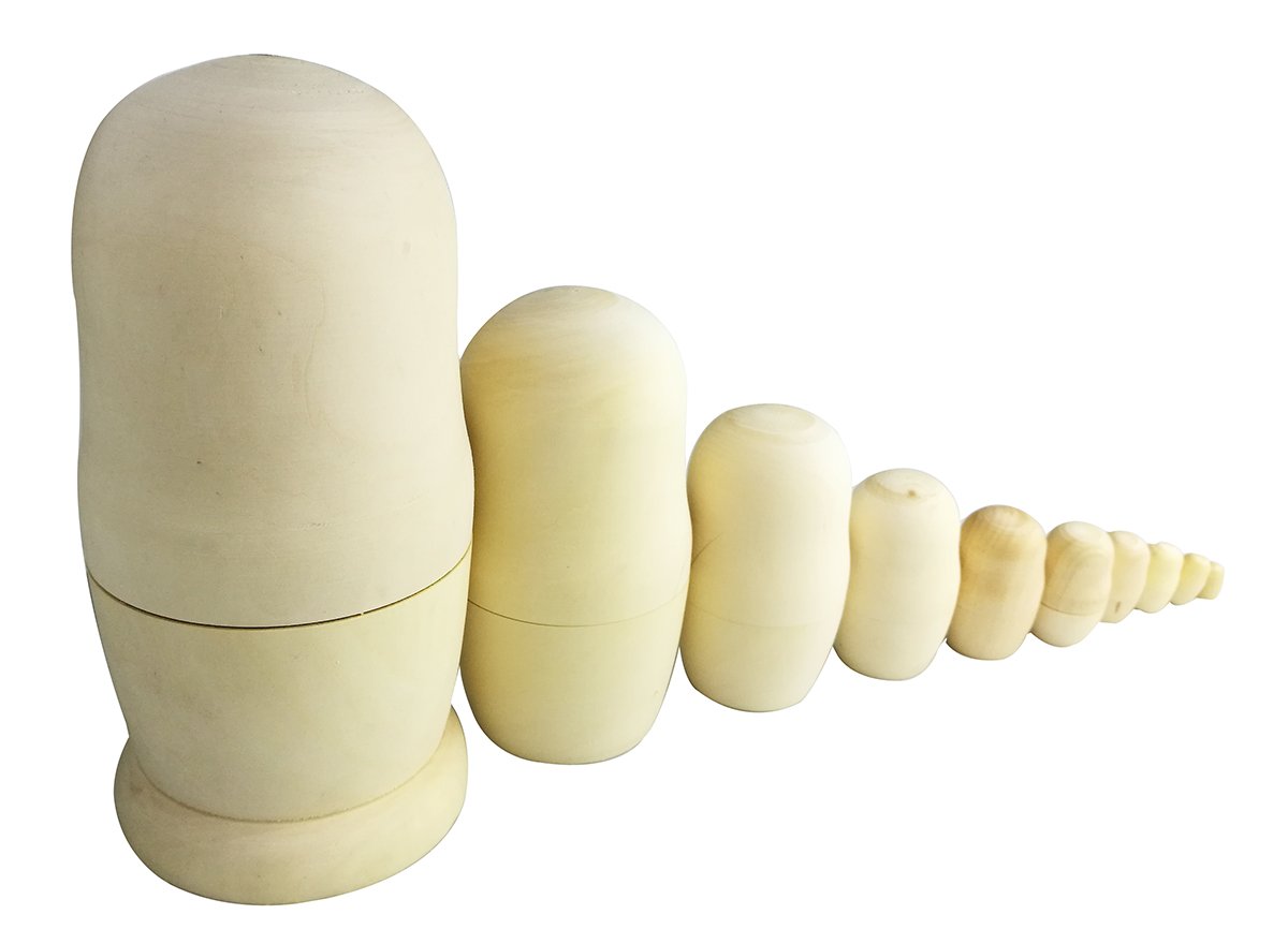 Set of 10 Creative Original Blank Unpainted Wooden Russian Nesting Dolls Matryoshka Kids Drawing Toys Christmas Birthday New Year Gifts