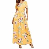 Women Tunic Tops Dresses Lady Floral Short Sleeve Summer Outift Evening Party Long Maxi Dress