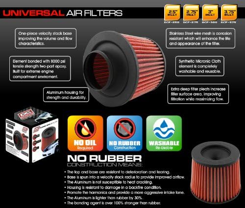 Infiniti Nissan Universal 3.50" Inlet Dry Element No-Oil Replacement Air Filter