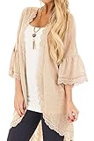 Spadehill Women Lace Open Front Kimono Cardigan 3/4 Bell Sleeve Beach Cover up Light Orange L