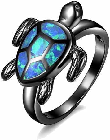 MGIEBlue Fire Opal Women Men Fashion Jewelry Gemstone Tortoise Ring
