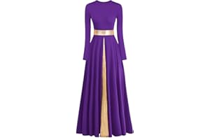 Z&X Praise Dance Modern Worship Liturgical Long Dresses for Women Metallic Color Block Church Robe Lyrical Dancewear