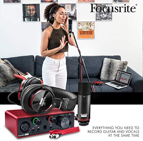 Professional studio audio equipment including headphones, microphone, and USB connectivity.