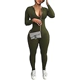 Mrskoala Women Long Sleeve Bodycon Jumpsuit One Piece Zip Up Romper