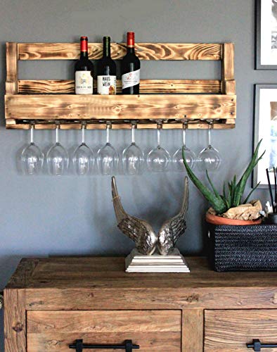 Dekorie Weinregal aus Holz für die Wand - mit Gläserhalter - Geflammt - fertig montiert - Regal für Weinflaschen und… – Bild 4