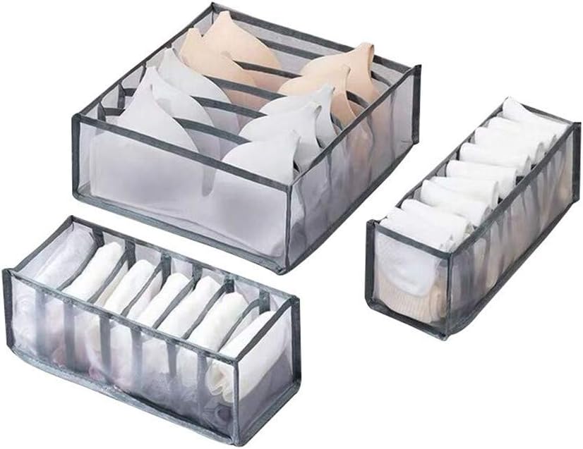 Bernese 3pcs Mesh Underwear Storage Box，Foldable Underwear