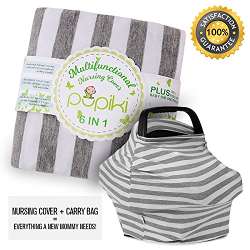 Pupiki Nursing Breastfeeding Cover: Soft, Cute, Stretchy Baby Breastfeeding Scarf w/ Carry Bag + Bandana Drool Bib| Top Multipurpose Infant Canopy/ Baby Car Seat Cover/ Stroller - Thumbnail 5