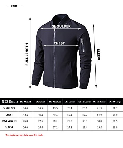 LTIFONE Mens Casual Jacket Zip Up Lightweight Bomber Flight Sportswear Jacket Windbreaker Softshell with Ribbing Edge(Black,XXL) - Thumbnail 5