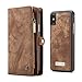 iPhone X Case Wallet KONKY Caseme iPhone Xs Wallet Case, iPhone X Case Magnetic Detachable Removable Phone Cover Pouch Folio Durable Leather Purse Flip Card Pockets Holder Bag Smooth Zipper - Brown