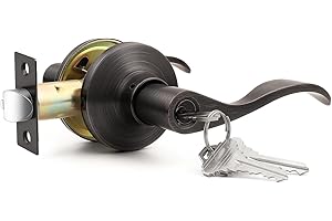 GOBEKOR 1 Pack Oil Rubbed Bronze Front Door Handle with Lock and Keys,Reversible Exterior/Interior Door Handle with Lock,Keye