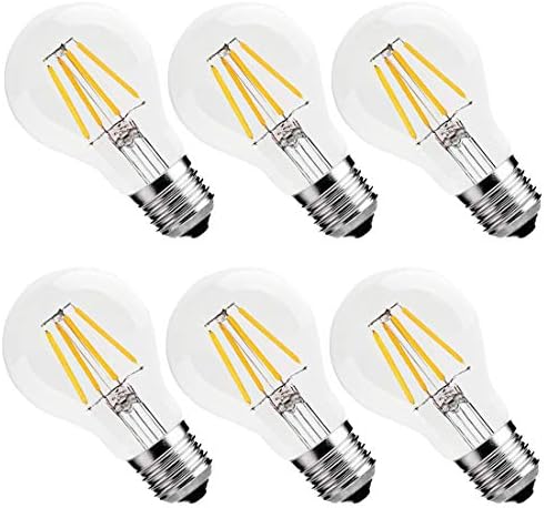 Vintage LED Filament Bulb 4W (40W Equivalent), Classic Edison A19/A60 LED Light Bulbs, E26 Medium Base Lamp, 2700K Warm White, 400 Lumens, Dimmable, Pack of 6