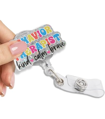 Behavior Analyst Badge Reel - Black Glitter Retractable Badge Holder With Shark Clip, Fun Therapist Gift