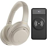 Sony WH-1000XM4 Wireless Noise Canceling Over-Ear Headphones (Silver) Bundle with 10000 mAh Ultra-Portable LED Display Wireless Quick Charge Battery Bank (Black) (2 Items)