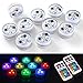 10pcs Submersible LED Lights 100% Waterproof CR2450 Mood Light Underwater Lights Battery Powered with IR Remote Control for Vase,Fishtank,Wedding,Halloween,Christmas