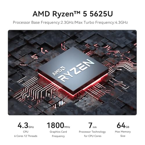 Beelink Mini PC Multifunctional SER5 Pro, Ryzen 5 5625U (up to 4.3GHz), 16GB RAM DDR4 SSD 500GB, Mini Computer for Light Gaming, Support Three Displays 4K (HDMI+DP+Type-C), 2.5G LAN