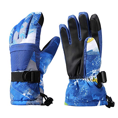 Aisprts Ski Gloves Men and Women Winter Touch Screen Gloves Windproof Waterproof Outdoor Snow Snowboard Warm Gloves (Light Blue, S)