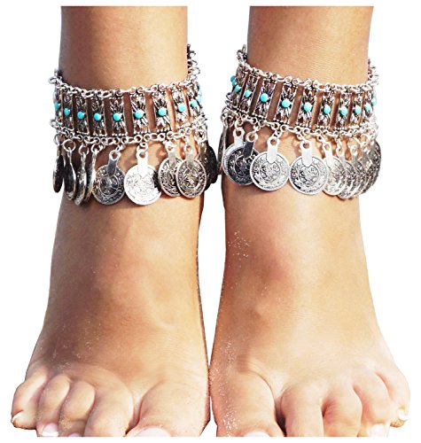 Vintage style coin tassels beach ankle chain barefoot s…