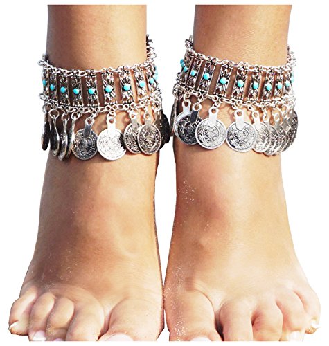 Vintage Style Coin Tassels Beach Ankle Chain Barefoot Sandal Beach Foot Jewelry,Silver_Style 5