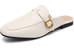 Charmivy Mules for Women Flats Closed Square Toe Slip On Suede Comfortable Backless Loafer Slides Shoes with Buckle
