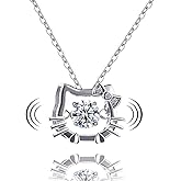 JOLINO Sterling Silver Contour Pendant Necklace,with Floating Moissanite,Bow KItten Pendant Necklace Jewelry,925 Sterling Silver Plated with Platinum,Fashionable Accessory Necklace,Can Be The Gift for Girls