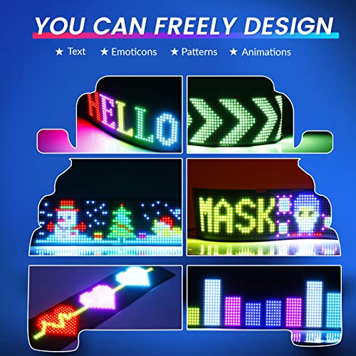 KJOY Bluetooth App Control LED Sign, 14.6\'\'x3.6\'\' Flexible USB 5V LED Car Signs Programmable LED Sign Custom Text Pattern Animation Scrolling LED Display for Car Store Party Bar hotel Concert