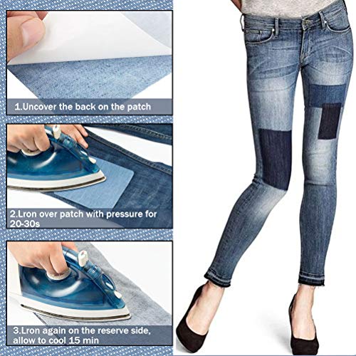 WOWOSS 30 Pcs Iron on Denim Patches Jean Fabric Repair Patches with 6 DIY Embroidered Patches, Iron on Repair Kit for Clothing, Jeans, Jacket - Thumbnail 4
