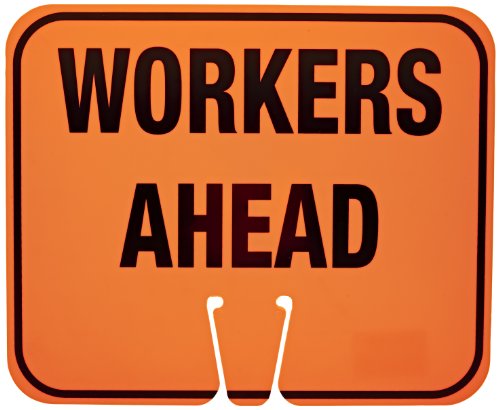 Cortina ABS Plastic Traffic Cone Sign, "WORKERS AHEAD" 03-550-WAH EZ-IMS, 12.75" Width x 10.375" Height, Black On Orange