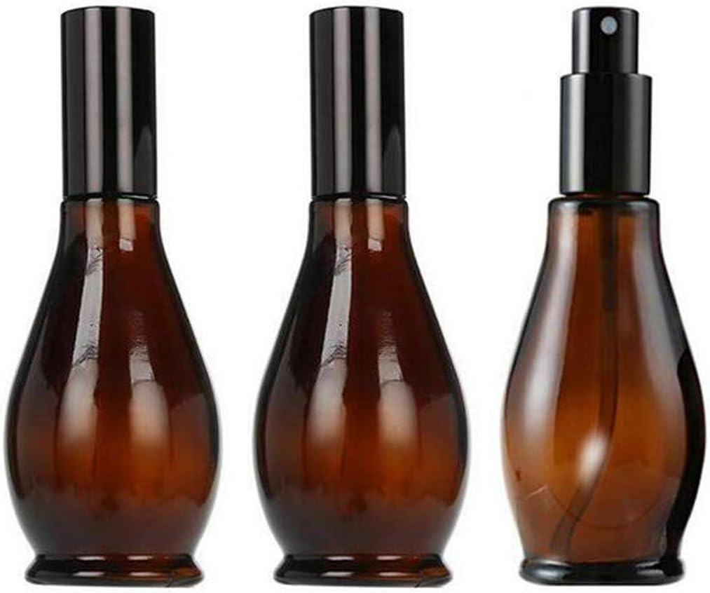 3PCS 100ml/3.4oz Empty Refill Portable Amber Glass Spray Bottle Jars with Black Sprayer and Cap Cosmetic Sample Packing Storage Containers Fine Mist Automizer for Perfume Makeup Water