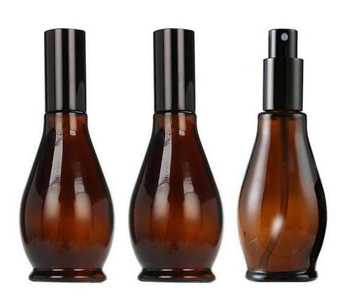 3PCS 100ml/3.4oz Empty Refill Portable Amber Glass Spray Bottle Jars with Black Sprayer and Cap Cosmetic Sample Packing Storage Containers Fine Mist Automizer for Perfume Makeup Water