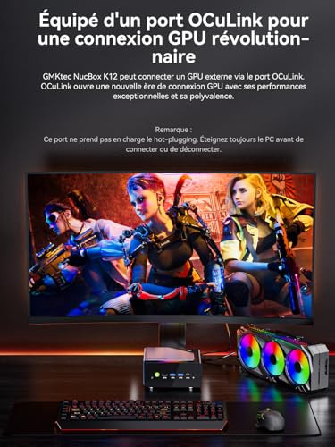 GMKtec K12 Ryzen 7 Mini Gaming PC Oculink AMD R7 H 255 (Upgraded Version 8745HS) 32GB DDR5 RAM 1TB SSD, Radeon 780M Graphics Mini Computer, Storage Expansion 3X M.2 2280, Dual NIC 2.5G, H