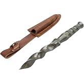 TheBoneEdge 10" Damascus Hunting Knife Kris Blade with Leather Sheath Full Tang