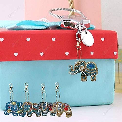 5D DIY Diamond Painting Keychain, 5 pcs Elephant Shape, Mosaic Making Full Drill Special Shape Diamond Painting Kit for Bags, Smartphone Straps, 5 Pack