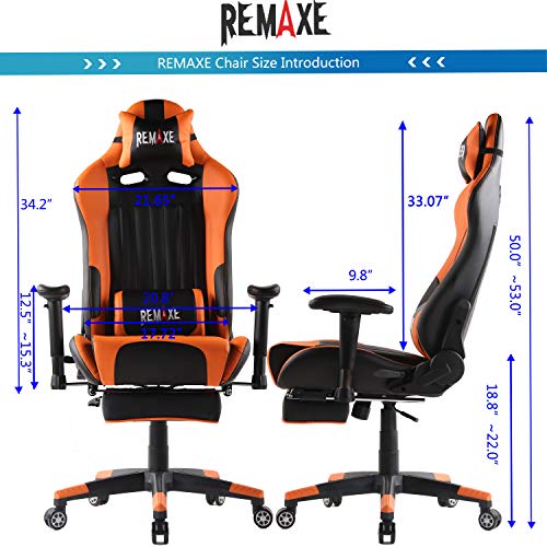Sedia-da-Gioco-Ergonomica-e-Girevole-per-Computer-di-Randi-Dimensioni-con-poggiapiedi-a-Scomparsa-poggiatesta-e-Cuscino-massaggiante-Lombare-Realizzata-in-Pelle-PU-Colore-Disponibile-Orange