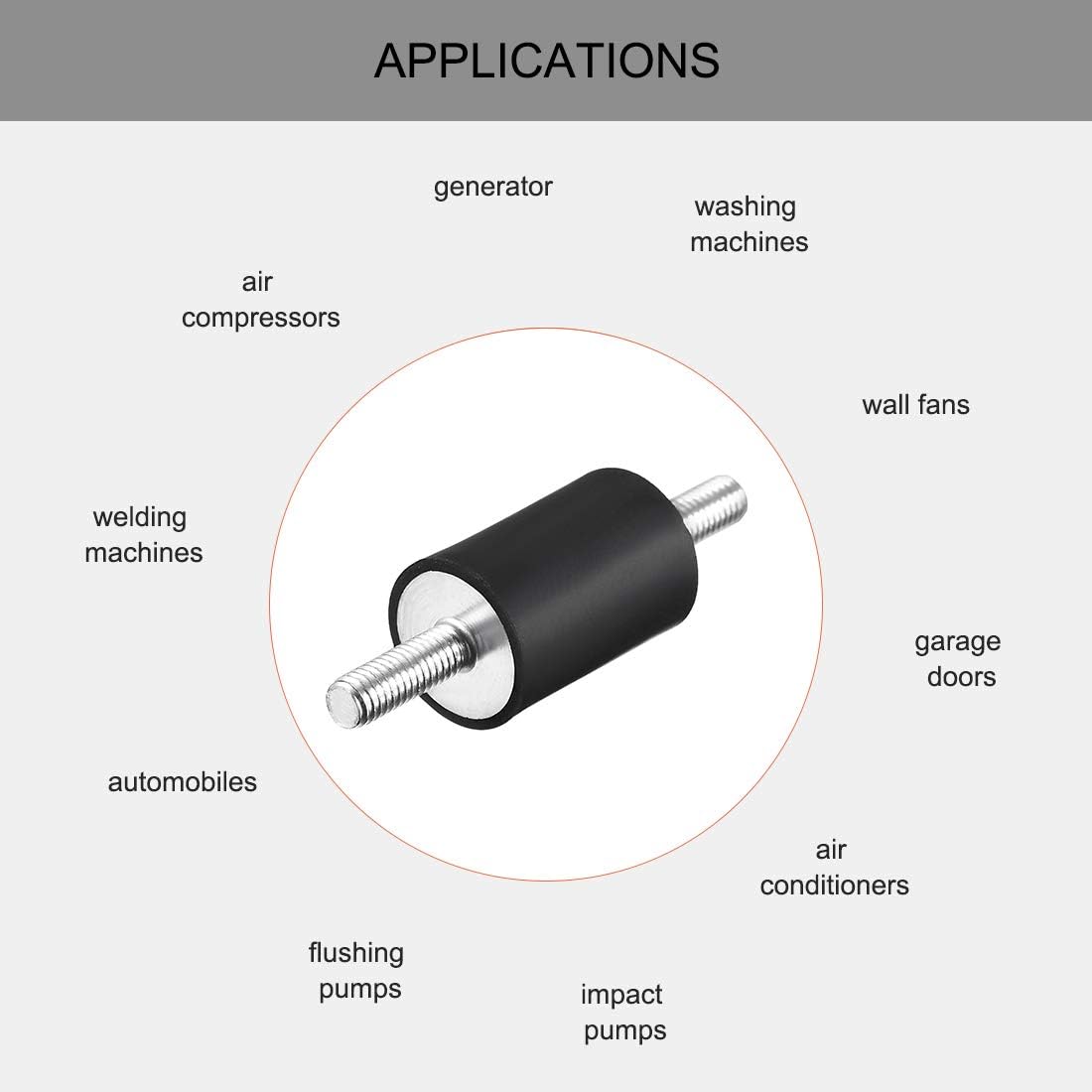 sourcing map 20 x 30mm Rubber Mounts,Vibration Isolators,Shock Absorber with M6 x 18mm Studs 4pcs - Image 5