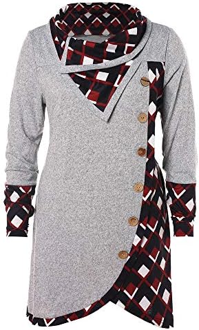Keliay Bargain Blouse Women Long Sleeve Plaid Turtleneck Tartan Tunic Sweatshirt Pullover Tops