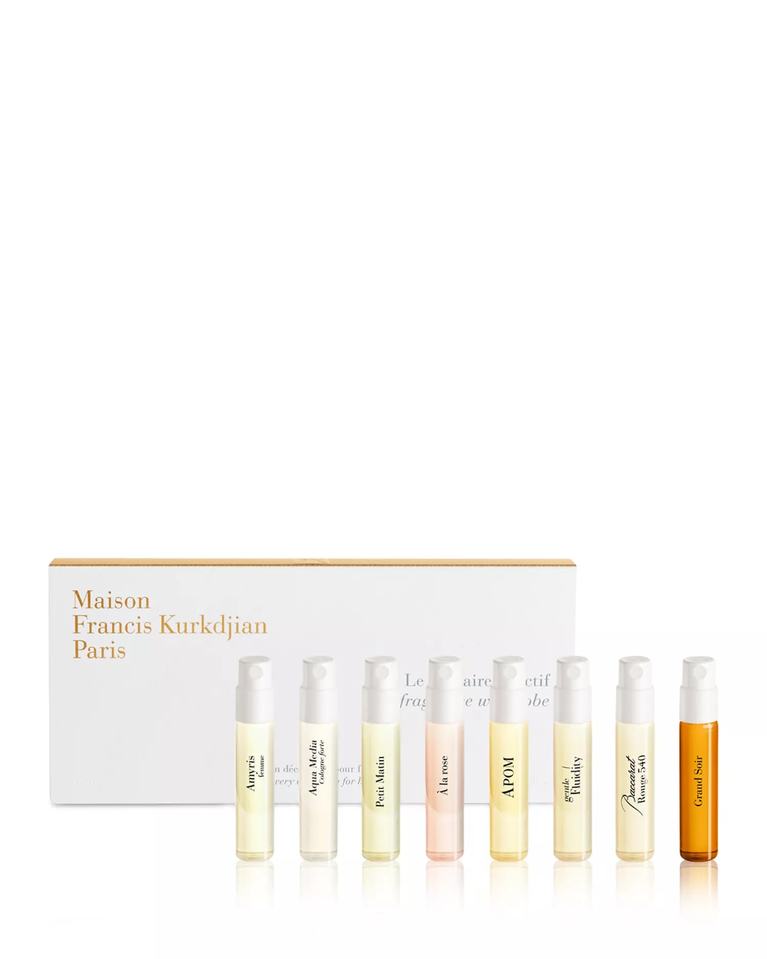Maison Francis Kurkdjian Fragrance Wardrobe for Her 8-Pc Set with Amyris Femme, Aqua Media, Petit Matin, A La Rose, APOM, Gentle Fluidity Gold, BR540 & Grand Soir, 8 x 0.37oz EDP Spray